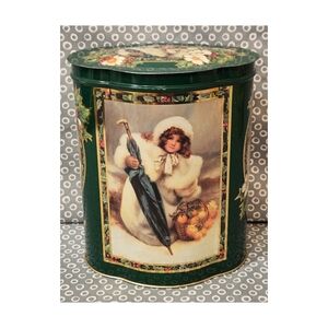 Vintage Christmas Tin ~ Emerald Green Holly Berries Girl